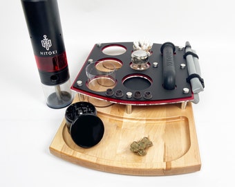 Hitoki Trident Laser Bong Smoke Session Organizer Herb Prep Tray Combo with ISO Pump and Swab Jar