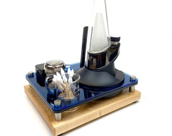 Mini Tray for Puffco Pro Dab Vaporizer, Rig Station, Cleaning Organizer ~ Holds Charger Dock and Hot Knife ~ with ISO Dispenser and Swab Jar