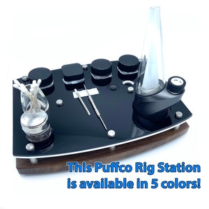 Puffco Dab Rig Station Organizer for Peak or Pro Portable Wax Cannabis Vaporizer ~ with ISO Pump and Swab Vase, Wooden Base in Many Colors