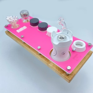 Dr. Dabber Boost EVO Vaporizer Rig Station,  15X6 Dab Session Organizer Storage Tray in Variety of Colors, Wood Base, ISO Pump & Swab Beaker