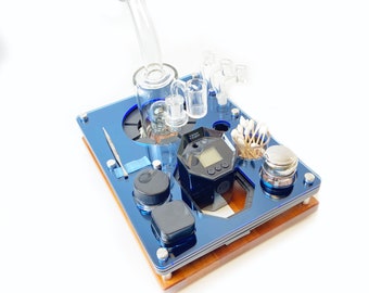 Terps Timer Thermal Sensor Dab Organizer Tray Holds 2.75" - 4" Diameter Base  Water Pipe Stand Cleaning Station  with ISO Pump and Swab Jar