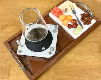 Zenco or Puffco 3 Piece Mahogany Session Serving Tray With Corian  Charcuterie Board and Handles ~ one-of-a-kind