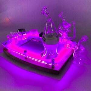 The Dr. Dabber Boost EVO Stand, LED Enhanced Super Rig Station  ~ Light Up Session Tray Organizer with ISO Dispenser and Swab Beaker