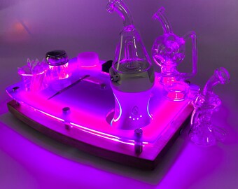 The Dr. Dabber Boost EVO Stand, LED Enhanced Super Rig Station  ~ Light Up Session Tray Organizer with ISO Dispenser and Swab Beaker