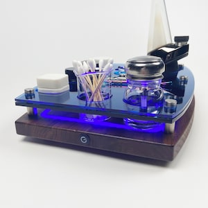 Puffco LED Enhanced Glowing Rig Station Organizer for Cannabis Dab Vaporizer ~ Peak or Pro ~ With ISO Pump, Swab Beaker ~ Many color choices
