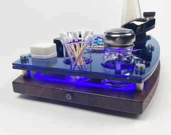 Puffco LED Enhanced Glowing Rig Station Organizer for Cannabis Dab Vaporizer ~ Peak or Pro ~ With ISO Pump, Swab Beaker ~ Many color choices