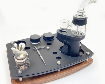 Ispire Daab Rig Station Tray Dab Session Organizer Cleaning Stand  Look On a Walnut Hardwood Base With ISO Pump and Swab Jar