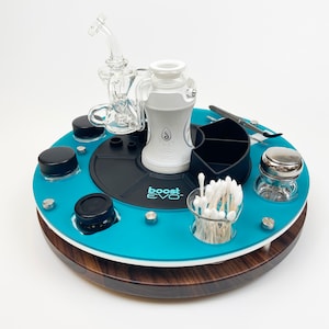 Dr. Dabber Boost EVO Rig Station Organizer Lazy Susan Style 13.5" Diameter Round Dab Tray with. silicone mat, ISO Dispenser, Swab Beaker