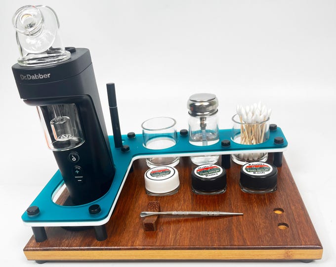 Featured listing image: Dr. Dabber SWITCH 2 Holder, Rig Station Dab Session Organizer ~ Dab Vaporizer Stand, Glass ISO Pump Dispenser, Swab Jars, Size: 12X9"
