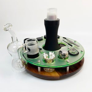 The Dr. Dabber Switch Lazy Susan Style Dab Rig Station, Cleaning Tray Organizer with 13.5" Diameter Round  Base ~ ISO Dispenser, Swab Beaker