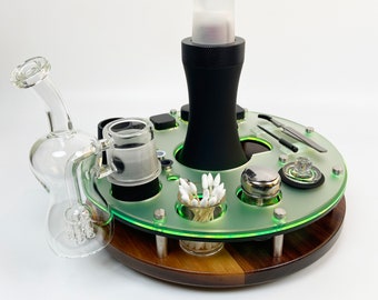 The Dr. Dabber Switch Lazy Susan Style Dab Rig Station, Cleaning Tray Organizer with 13.5" Diameter Round  Base ~ ISO Dispenser, Swab Beaker