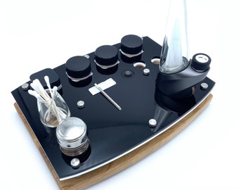 Puffco Peak/Pro Dab Rig Station, Wooden Base Organizer with ISO Pump and Swab jars