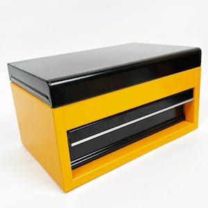 EBOX DeWALT Black and Yellow Themed Locking Mini Tool Box Metal Stash Box With a Storage Drawer and Combination Lock in Several Styles