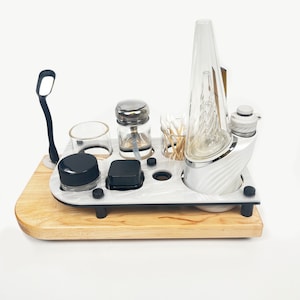 USB Port Puffco Peak or Pro Dab Tray Rig Station with LED Light, ISO Dispenser Pump and Swab Jars