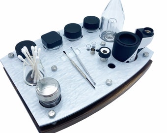 Carta Focus V Dab Rig Station Wax Concentrate Vaporizer Organizer in Pearl White ~ 12 X 9 ~ includes: ISO Pump, Swab Vase