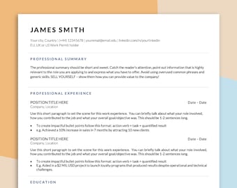 ATS CV Template - Clean, Professional Resume Template + FREE Cover Letter + Easy to edit + Works on Word & Pages