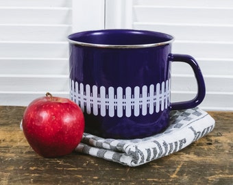 Enamel milk pot in blue with white pattern