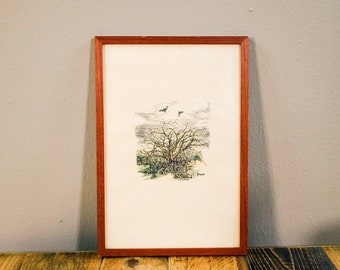 Natural landscape, original etching, framed