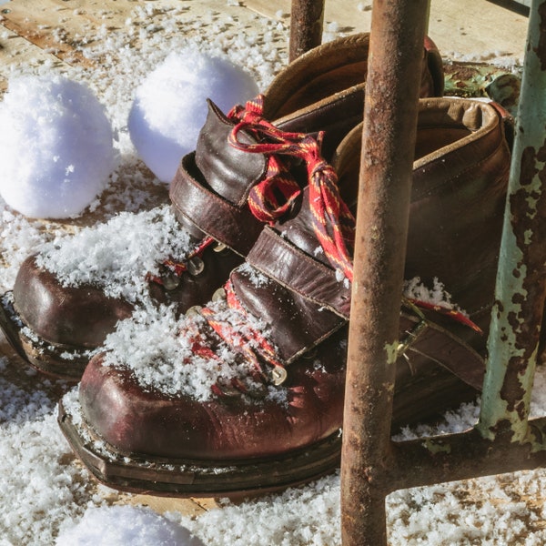 Old hiking boots or ski boots for decoration