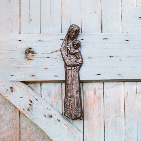 Dekorative Bronze Madonna, Maria mit Kind, Wandbild, Relief