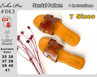 Sandal Pattern 7 sizes - Letter & A4 (PDF) + instructions - Slipper pattern #063