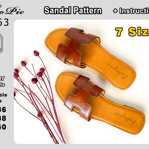 Sandal Pattern 7 sizes - Letter & A4 (PDF) + instructions - Slipper pattern #063