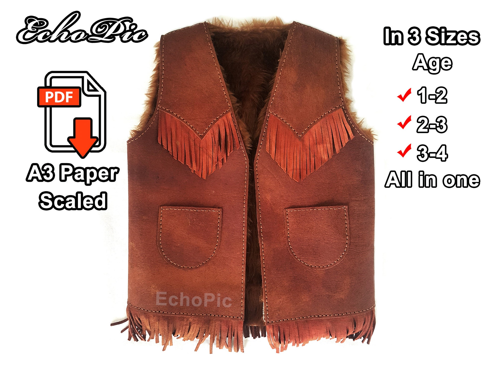 Leather Kids Vest Template Printable Scaled Files pdf Etsy Leather Kids Vest Template Printable Scaled Files pdf Etsy