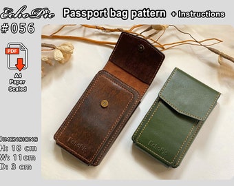 Passport and phone case Pattern - #056 - A4 PDF handmade leather bag pattern