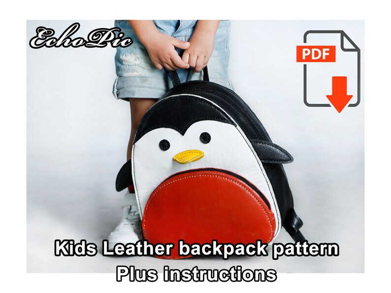 Leather Kids Backpack Pattern - Penguin Design 006 - 01 (pdf) - Bag ...