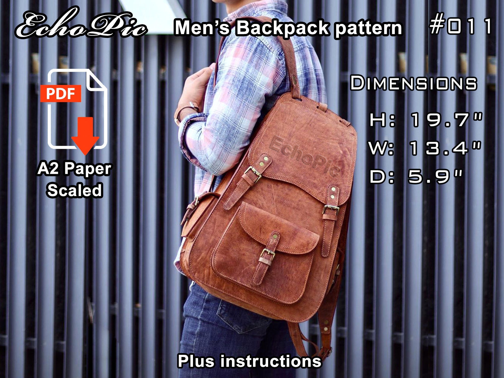 Patterns Man Backpack Pattern Backpack Pattern - A4 (PDF) - for Handmade Leather Crafts #011 - Etsy