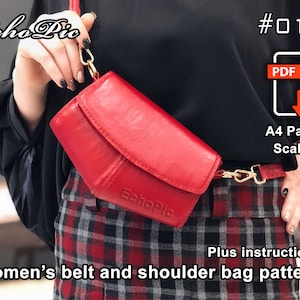 May include: Red leather belt and shoulder bag pattern, A4 paper scaled, PDF download, #016, EchoPic