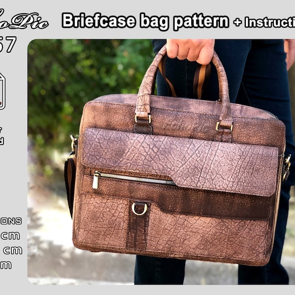 Briefcase & Laptop Bag pattern - #057 - printable scaled files A4 (pdf) leather bag template