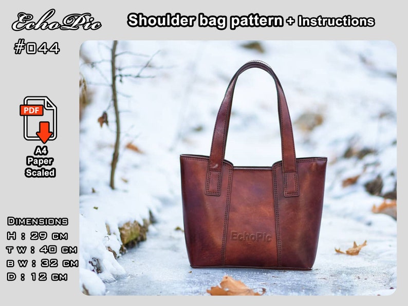 Tote bag Pattern PDF instructions DIY handmade leather bag pattern shoulder bag image 1