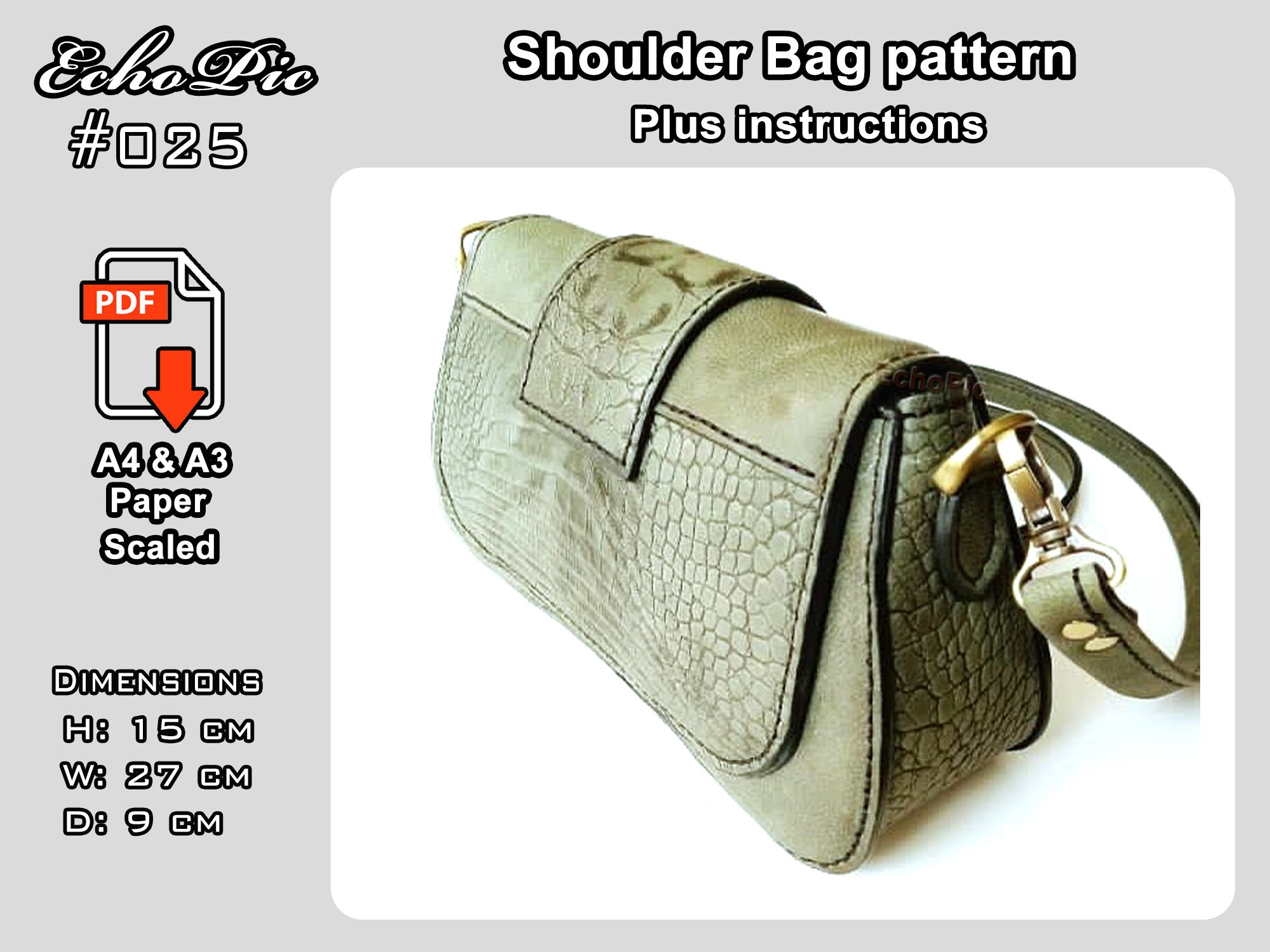 Leather Shoulder Bag Template Printable Scaled Files pdf Etsy