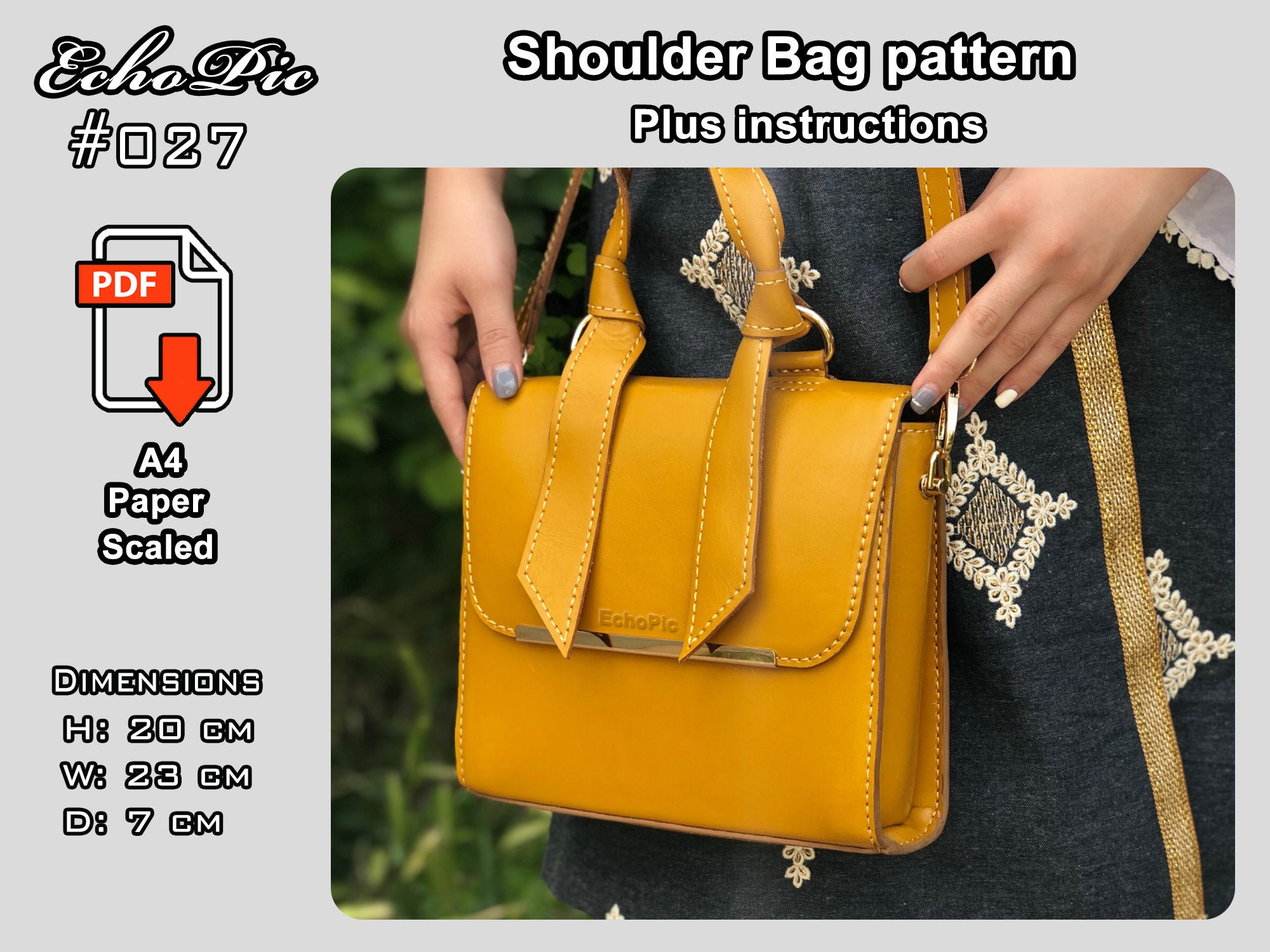 Leather Shoulder bag template printable scaled files pdf Etsy
