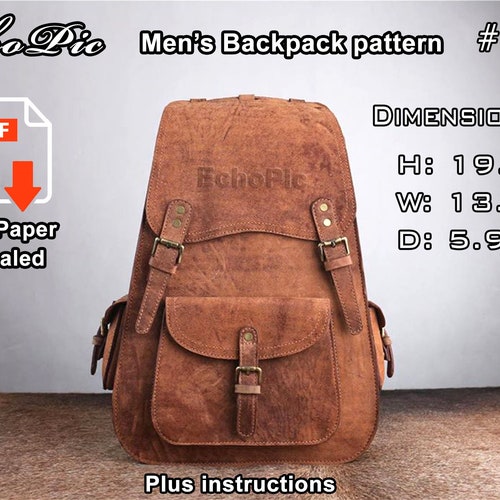 Leather Men's Backpack Template Printable Scaled Files Etsy