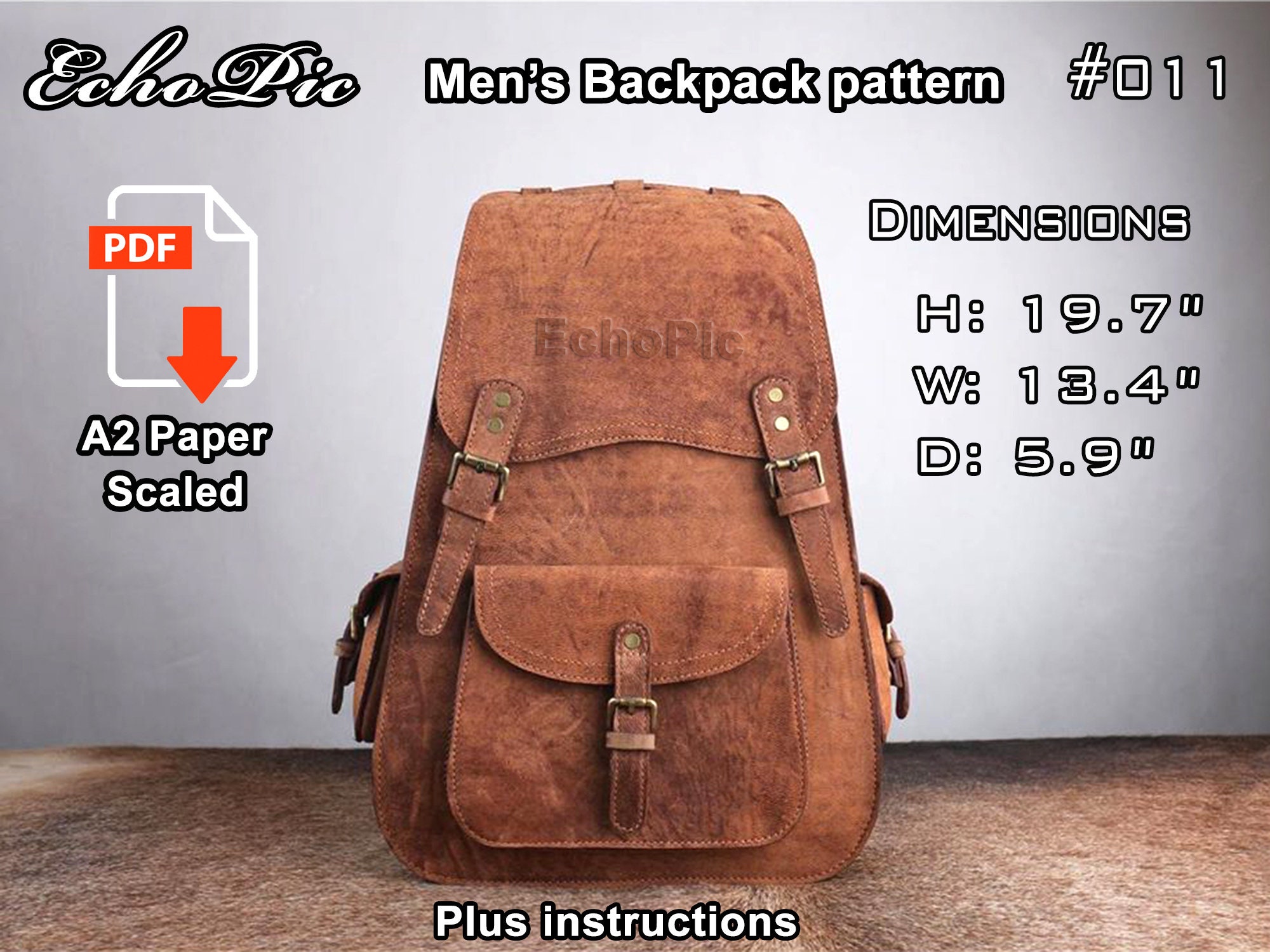 Leather men's backpack template printable scaled files Etsy 日本 Leather men's backpack template printable scaled files Etsy 日本
