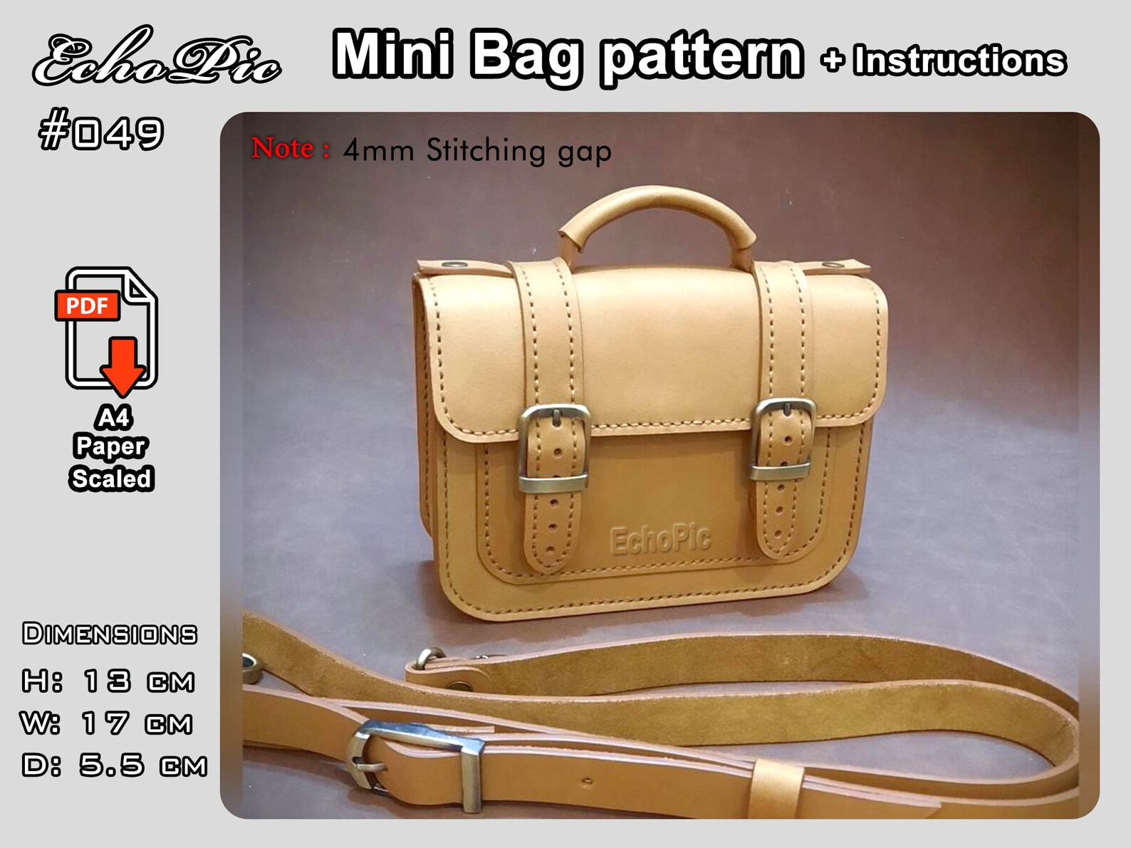 Leather Mini Bag Pattern #049 : DIY Purse Shoulder Bag With ...