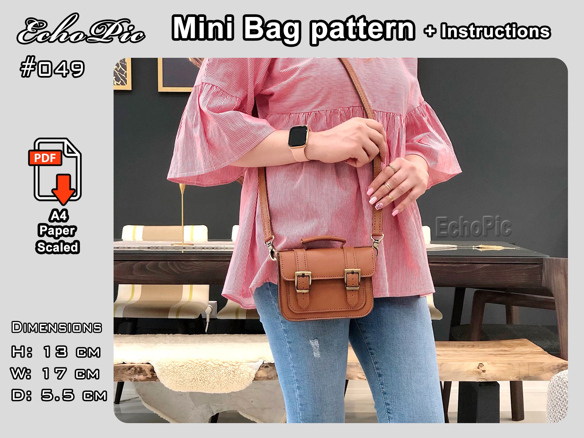 Leather Mini Bag Pattern #049 : DIY Purse Shoulder Bag With ...