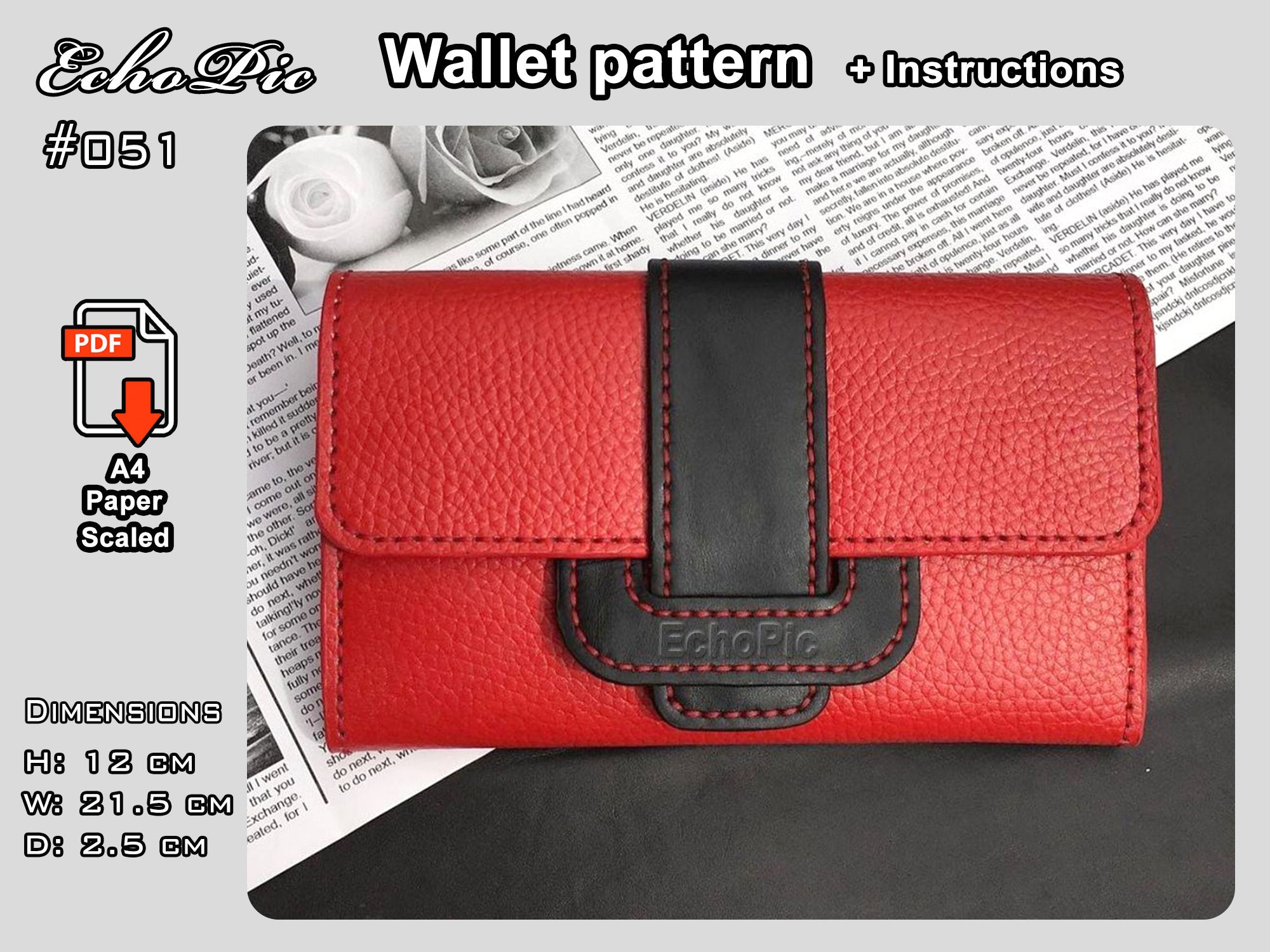 Leather Women's Wallet Pattern- PDF File + Instructions