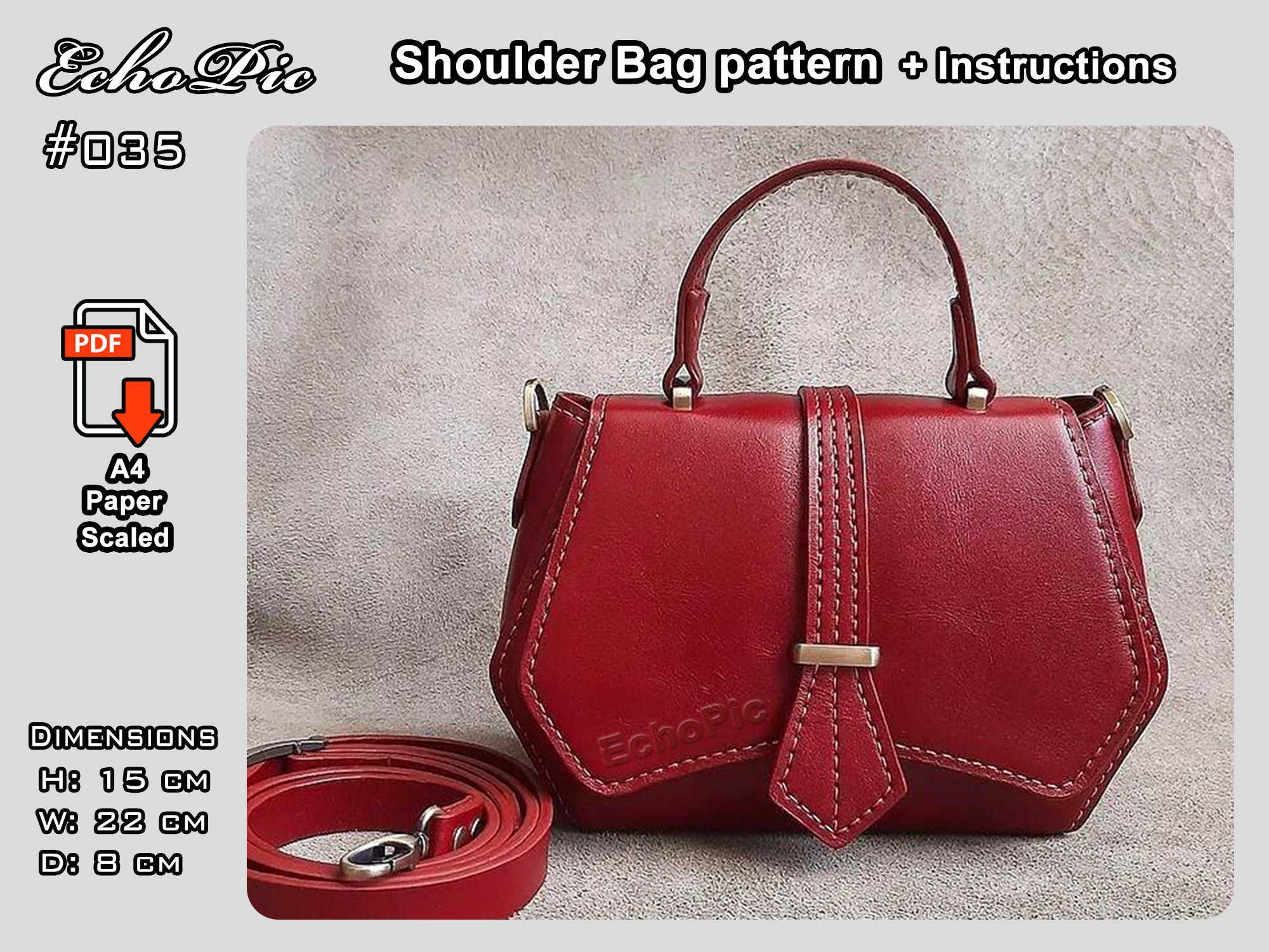 Leather Shoulder Bag Template - Printable Scaled Files (pdf) - Bag ...