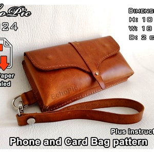 Patrón + Instrucciones de funda de cuero para teléfono y tarjetero - PDF - DIY