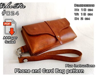 leather phone case and card holder bag Pattern +Instructions  - PDF - DIY #024