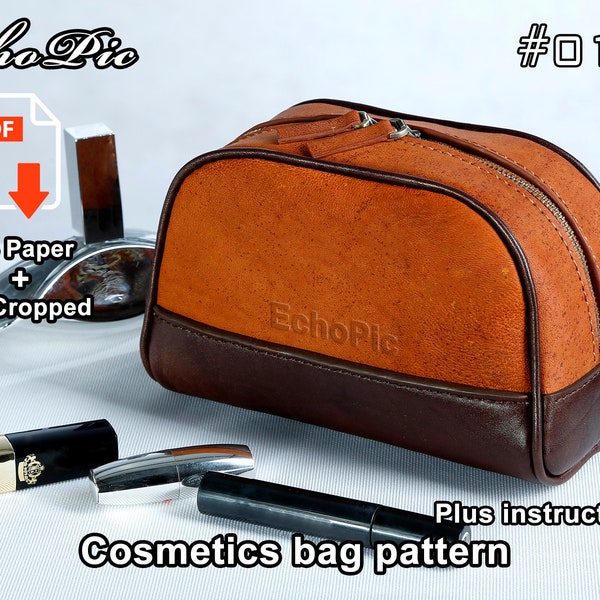 leather cosmetics bag template - printable scaled files (pdf) - bag pattern