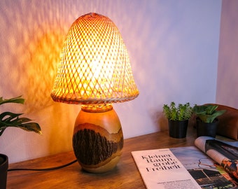 WICKER TABLE LAMP Bamboo Pendant Lamp-Round Bamboo Pendant-pendant lighting Bamboo Boho Lamp Table Pendant light-Pendant Lampshade