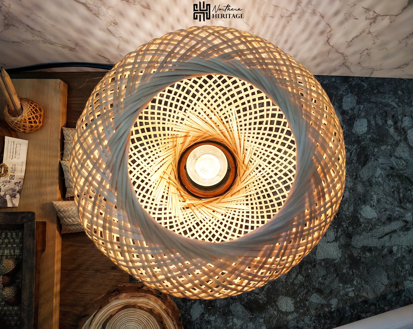 Boho Lamp Woven Bamboo Wicker Lamp Shade With Teak Wood Base Etsy