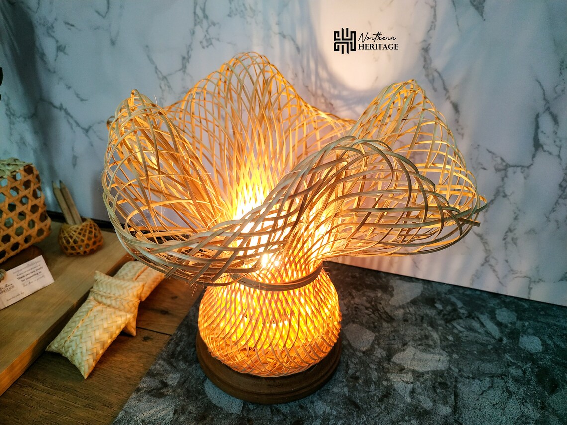 Wicker Table Lamp Desk Lamp Woven Bamboo Wicker Lamp Shade Etsy