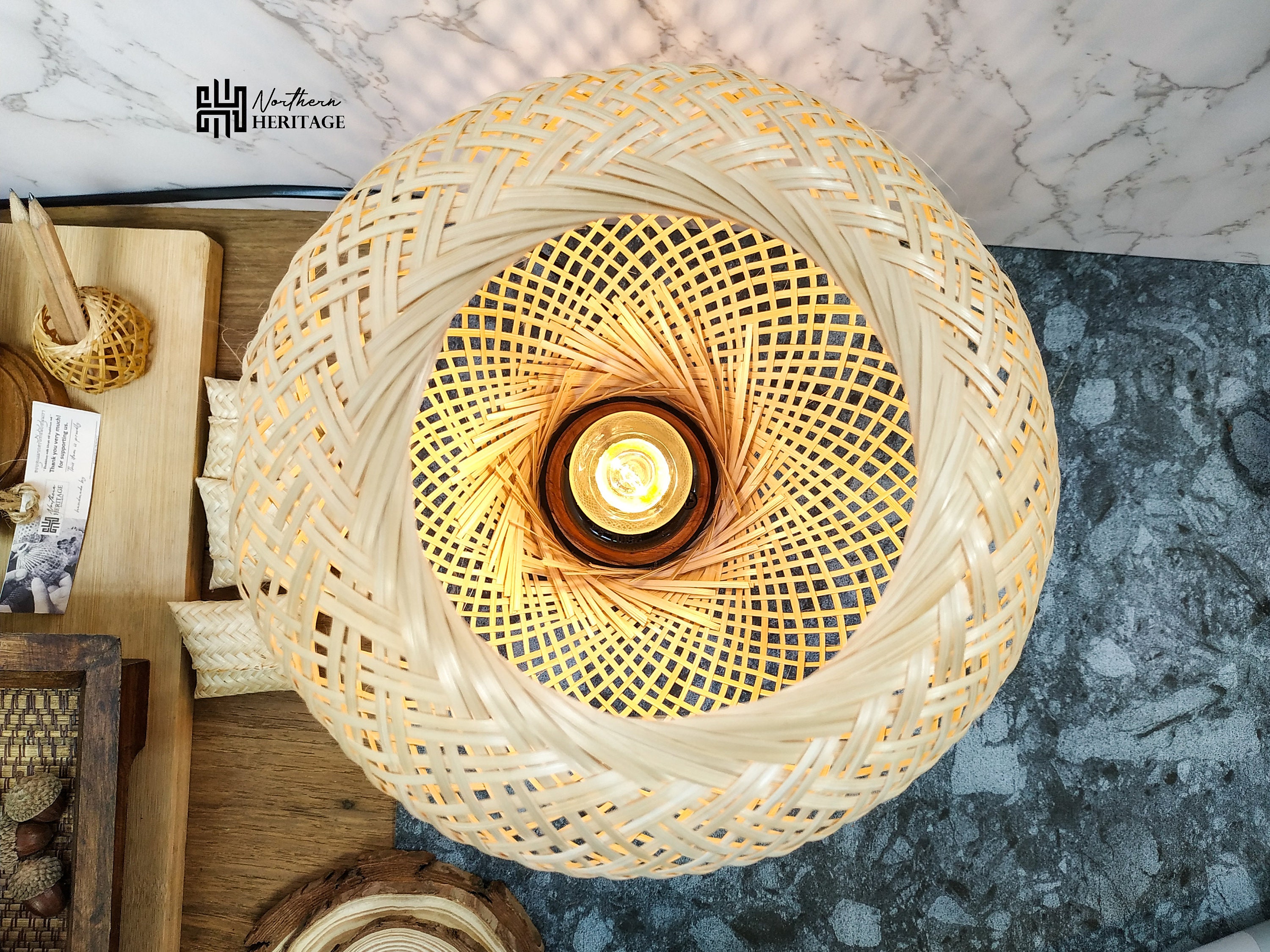 Bamboo Table Lamp With Wicker Lamp Shade and Wooden Base Etsy