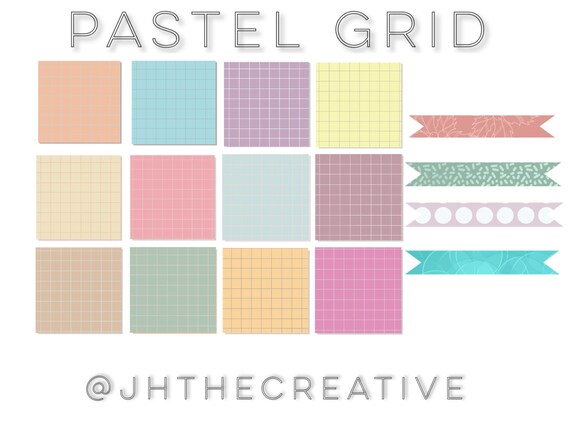 Digital Pastel Grid Post It Set | Etsy