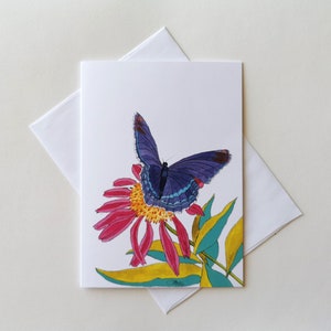 Greeting Card, Blue Butterfly, 5x7, Blank Inside, Holiday, Thank You, Birthday, Watercolour, Art
